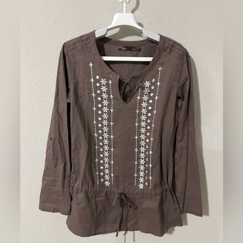 Prana Embroidered Drawstring Waist Cotton Tunic Top XSmall